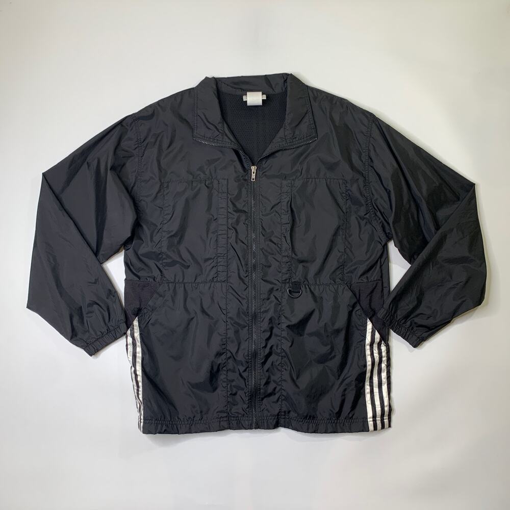 Vintage‎ Adidas Jacket Mens M Medium Black Nylon Windbreaker Side Stripes Y2K - Picture 2 of 11